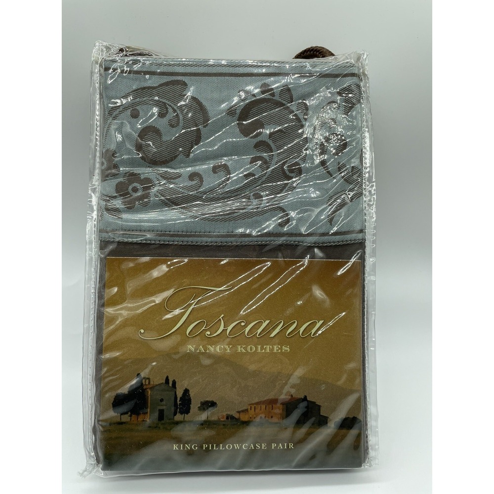 Nancy Koltes Toacana Collection‎ Damask Scroll Mocha King Pillowcase Pair New